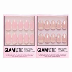Glamnetic Press-On Nails Bundle - Cloud 9 & Los Angeles | Medium Pointed Almond Pink Fake Nails with a Jelly UV Finish | Blush Nude Pink Short Almond Nails with a Glazed Finish | Reusable, Salon-Quali