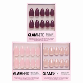 Glamnetic Press-On Nails Bundle - Cloud 9, Los Angeles & Merlot | Medium Pointed Almond Pink Fake Nails with a Jelly UV Finish | Blush Nude Pink Short Almond False Nails with a Glazed Finish | Matte S