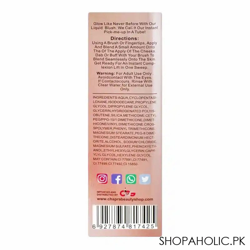 Glamorous Face Liquid Blush Rosy Glow Cream, 02 GF8058, 12ml