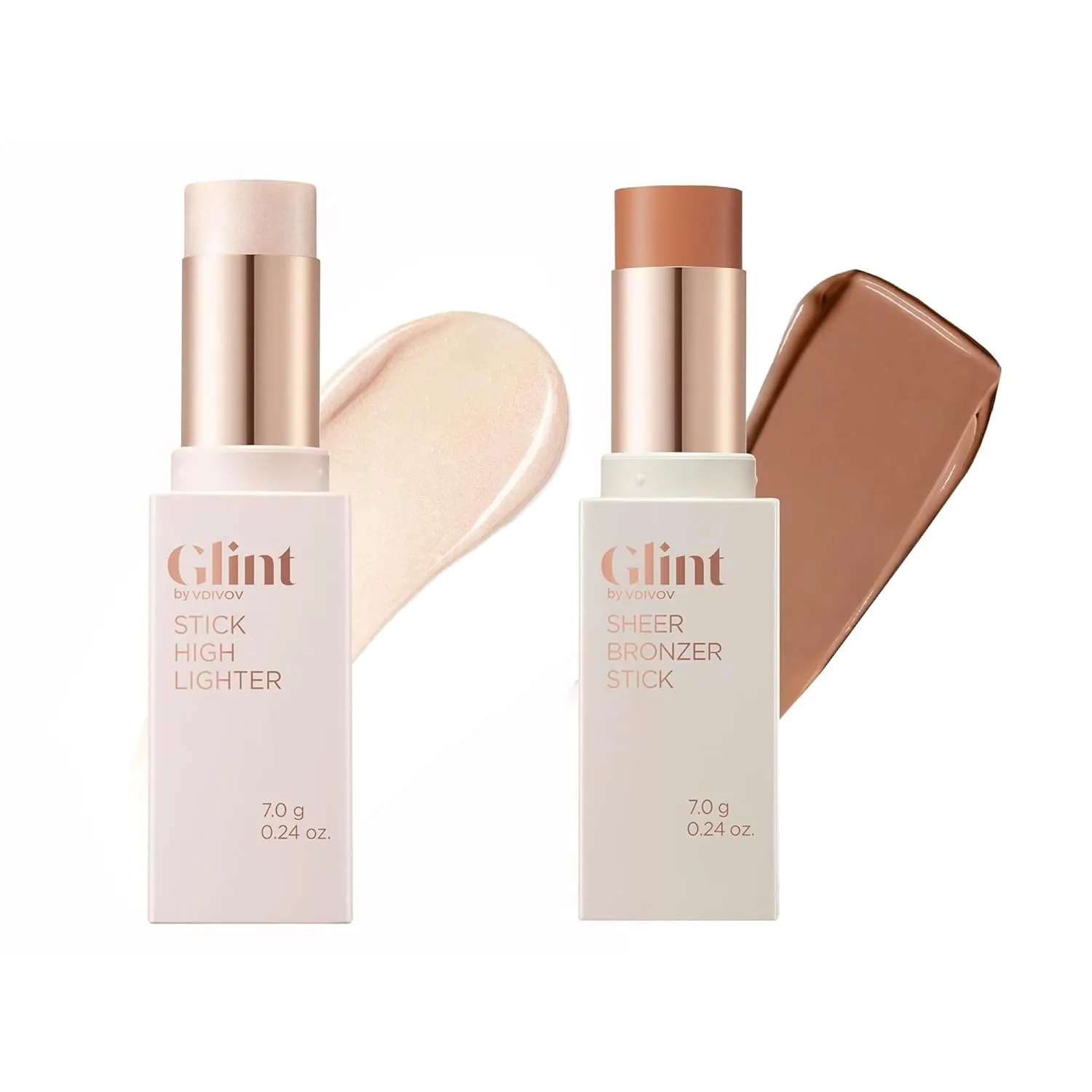 Glint Stick Highlighter (Dewy Moon, 0.24oz) & Sheer Bronzer Stick (Caramel, 0.24oz)