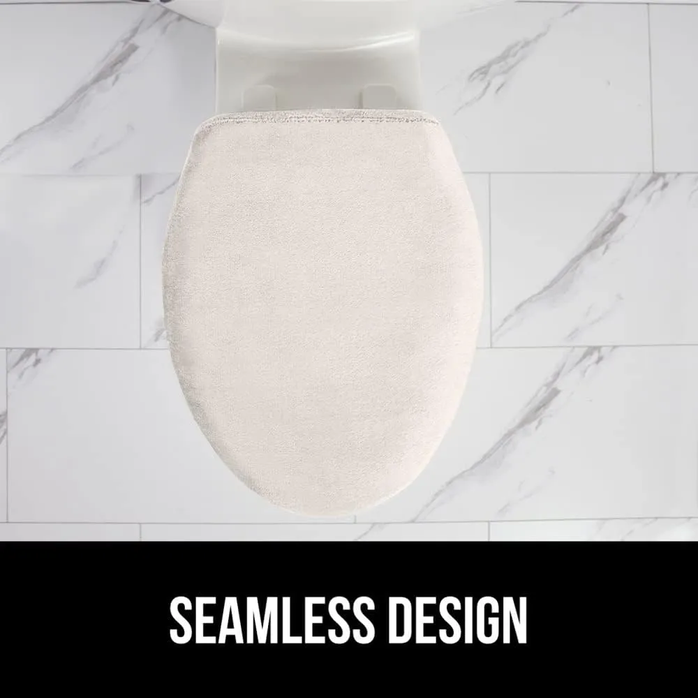 GORILLA GRIP Memory Foam Toilet Lid Seat Cover, Stays In Place Elastic Edges, Soft Velvet Bathroom Covers, Universal Fit for Standard Oblong Round Elongated Bath Room Bowl Lids, Washable, Ivory Cream