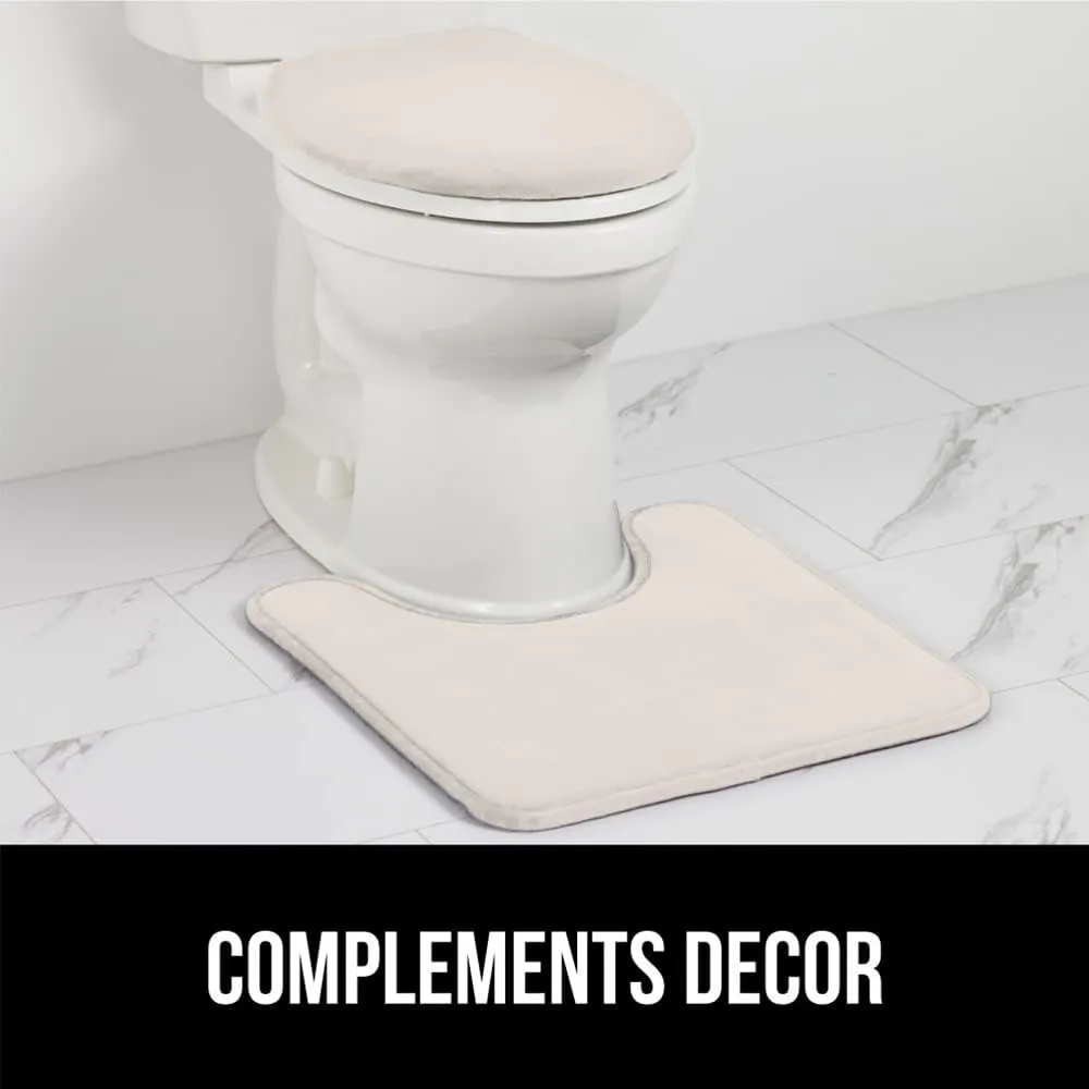 GORILLA GRIP Memory Foam Toilet Lid Seat Cover, Stays In Place Elastic Edges, Soft Velvet Bathroom Covers, Universal Fit for Standard Oblong Round Elongated Bath Room Bowl Lids, Washable, Ivory Cream