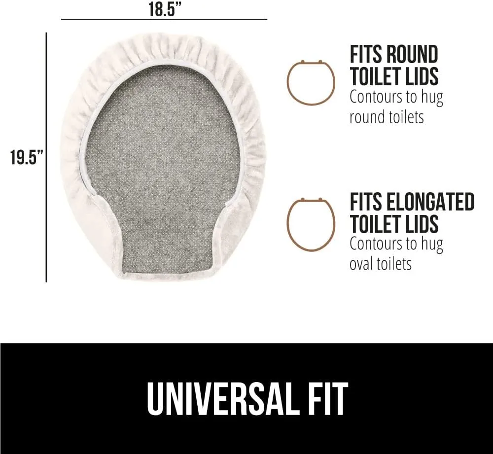 GORILLA GRIP Memory Foam Toilet Lid Seat Cover, Stays In Place Elastic Edges, Soft Velvet Bathroom Covers, Universal Fit for Standard Oblong Round Elongated Bath Room Bowl Lids, Washable, Ivory Cream