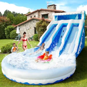 Grade Water Slide Inflatable with Pool for Kids and Adults Water Slide with Pool & Blower Water Tube for Kids and Adults, Oxford, Wet Dry Use, Party Gift-(Bule)