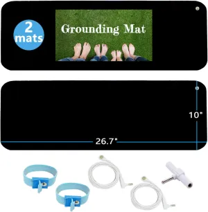 Grounding Mat Kit (2 Pack)-2 Grounding Mats (10 x 26.7) with Grounding Adapter, 2 Straight Cords (15ft) and 2 Grounding Wristbands - Indoor Grounding for Full Body Balance & Wellness Support