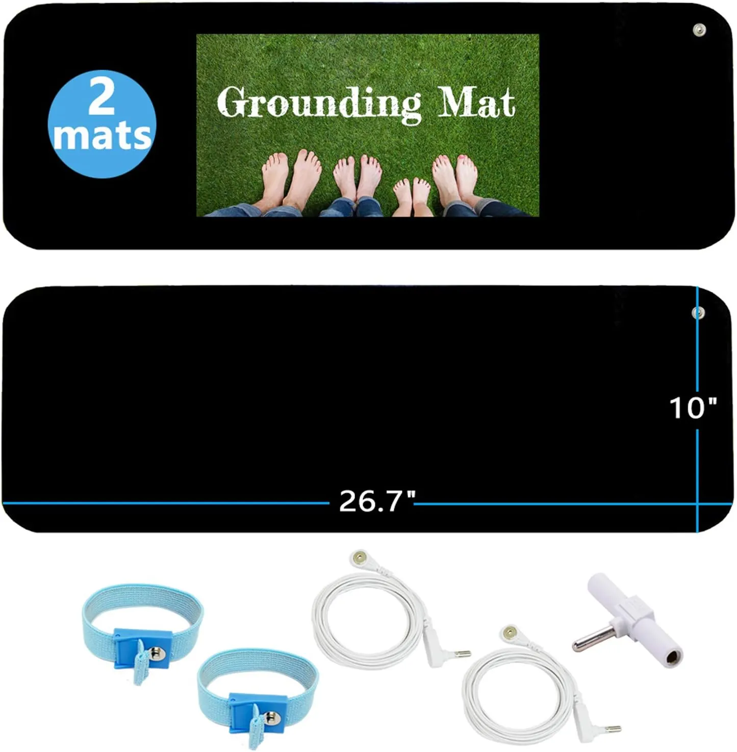 Grounding Mat Kit (2 Pack)-2 Grounding Mats (10 x 26.7) with Grounding Adapter, 2 Straight Cords (15ft) and 2 Grounding Wristbands - Indoor Grounding for Full Body Balance & Wellness Support