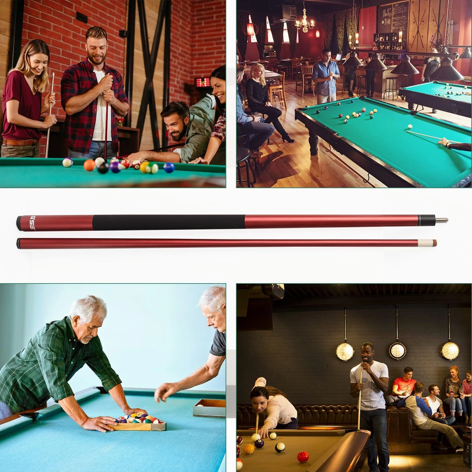 GSE Games & Sports Expert 58" 2-Piece Fiberglass Graphite Composite Billiard Pool Cue Sticks (Several Colors Available, Weight from 18oz, 19oz, 20oz, 21oz)