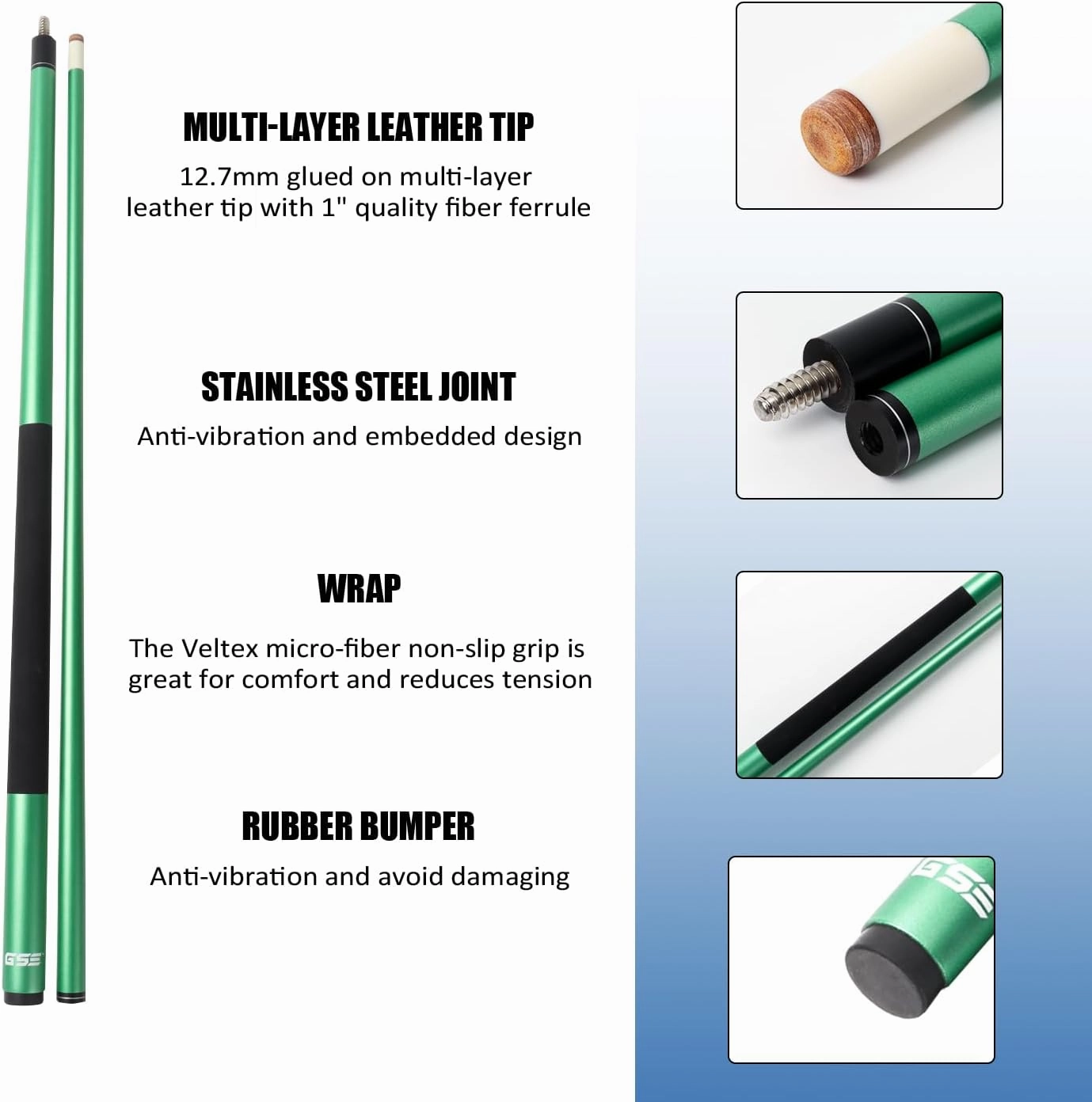 GSE Games & Sports Expert 58" 2-Piece Fiberglass Graphite Composite Billiard Pool Cue Sticks (Several Colors Available, Weight from 18oz, 19oz, 20oz, 21oz)