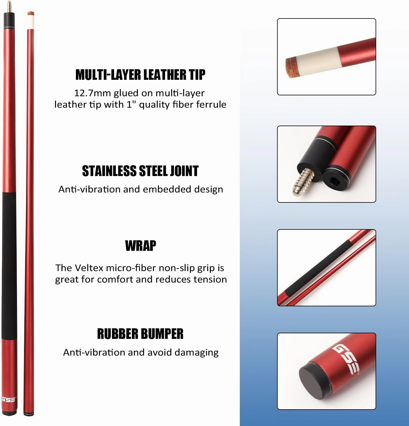 GSE Games & Sports Expert 58" 2-Piece Fiberglass Graphite Composite Billiard Pool Cue Sticks (Several Colors Available, Weight from 18oz, 19oz, 20oz, 21oz)