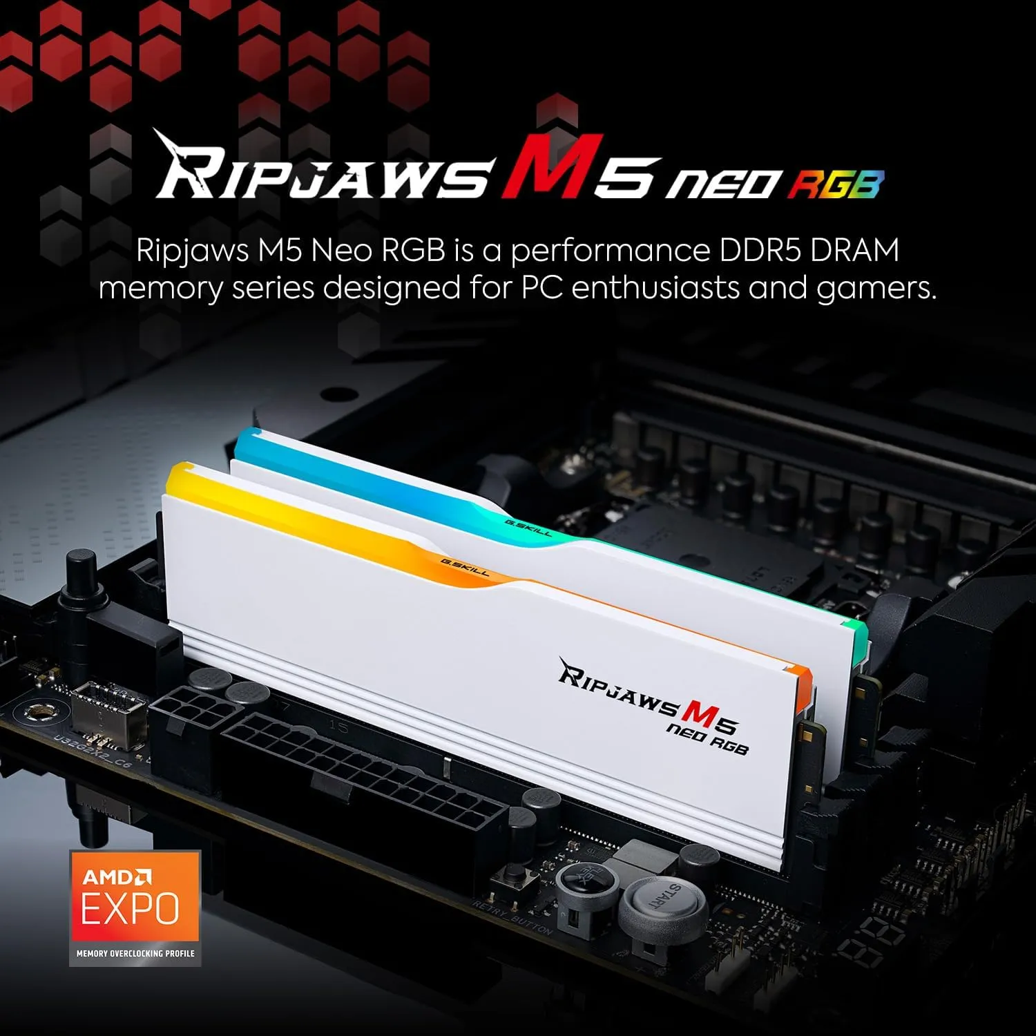 G.SKILL Ripjaws M5 Neo RGB Series (AMD Expo) DDR5 RAM 32GB (2x16GB) 6000MT/s CL36-48-48-96 1.25V Desktop Computer Memory UDIMM - Matte White (F5-6000J3648D16GX2-RM5NRW)
