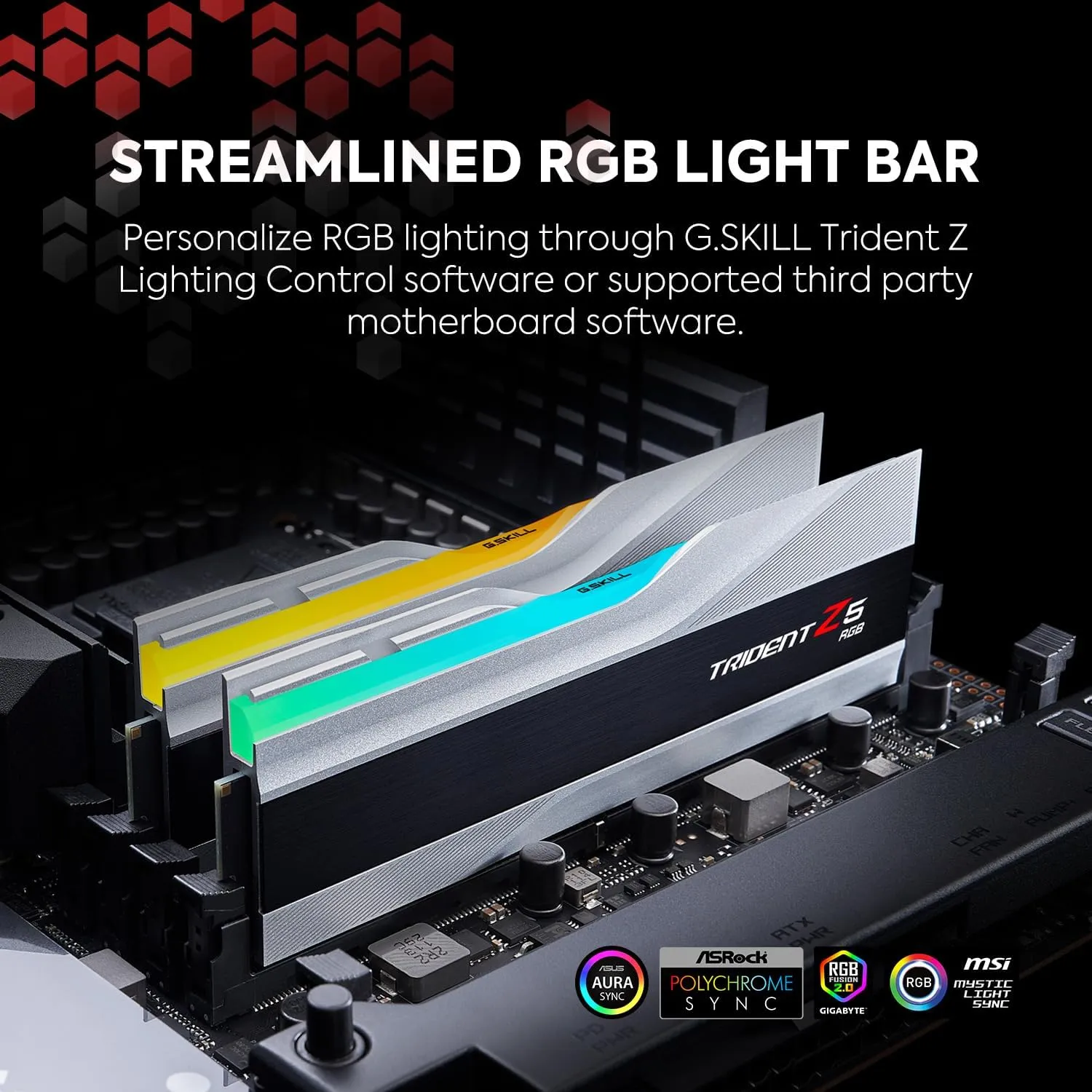 G.SKILL Trident Z5 RGB Series (Intel XMP 3.0) DDR5 RAM 32GB (2x16GB) 7200MT/s CL34-45-45-115 1.40V Desktop Computer Memory UDIMM - Metallic Silver (F5-7200J3445G16GX2-TZ5RS)