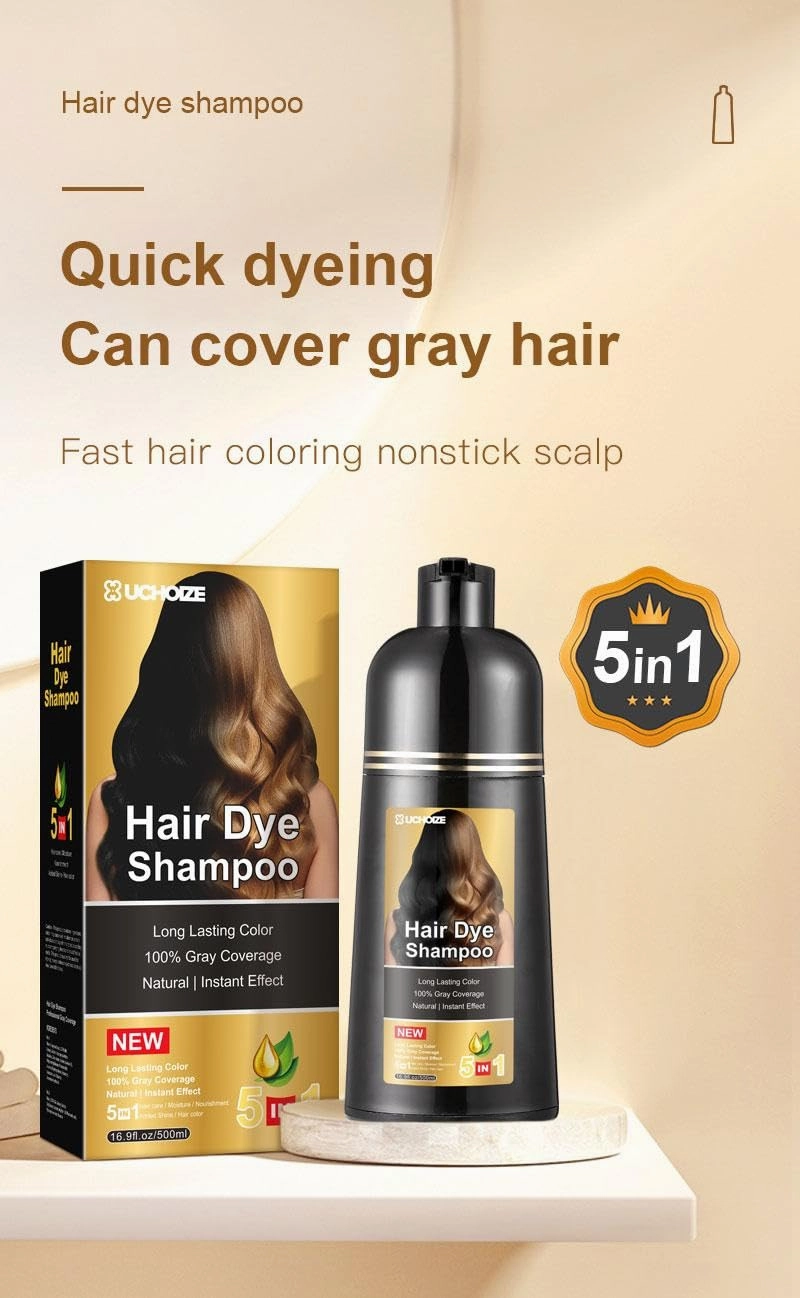 Hair Dye Shampoo, 5 in 1 Hair Color Shampoo for Women & Men, Instant Grey Coverage, Herbal Natural Champu Para Canas Mujer y Hombre (100ml) (Dark Brown)