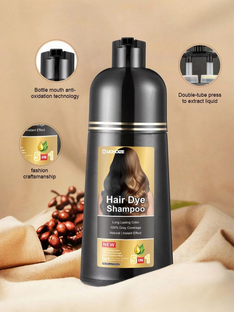 Hair Dye Shampoo, 5 in 1 Hair Color Shampoo for Women & Men, Instant Grey Coverage, Herbal Natural Champu Para Canas Mujer y Hombre (100ml) (Dark Brown)