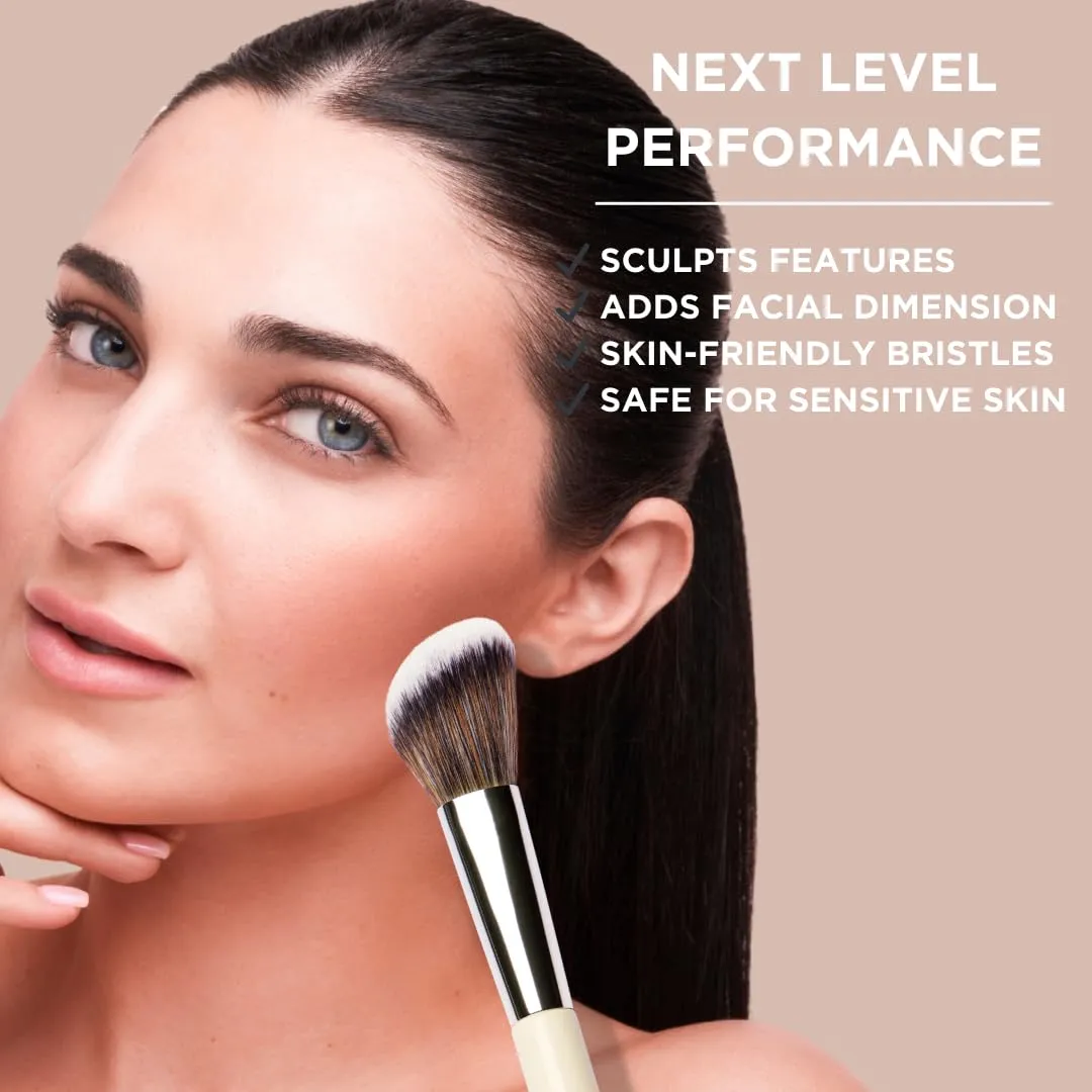 HALEYS Contour Brush VEGAN   CRUELTY-FREE, Angled & Tapered with Fluffy Bristles, Ideal for powder, cream, liquid, Use with blush, contour, bronzer, Sustainable Wood