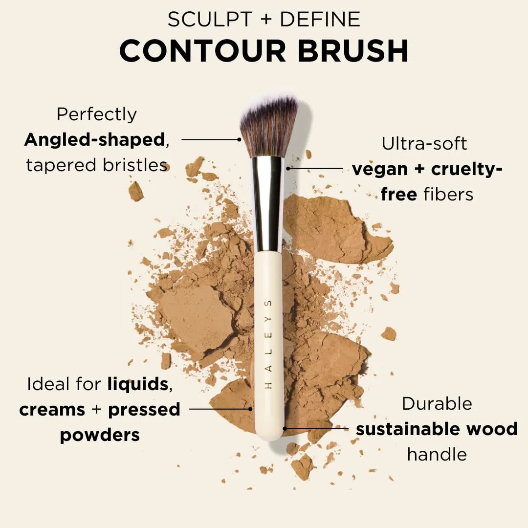 HALEYS Contour Brush VEGAN   CRUELTY-FREE, Angled & Tapered with Fluffy Bristles, Ideal for powder, cream, liquid, Use with blush, contour, bronzer, Sustainable Wood