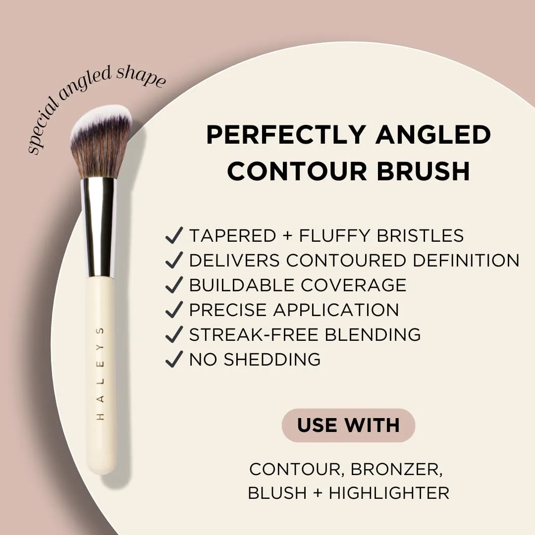 HALEYS Contour Brush VEGAN   CRUELTY-FREE, Angled & Tapered with Fluffy Bristles, Ideal for powder, cream, liquid, Use with blush, contour, bronzer, Sustainable Wood