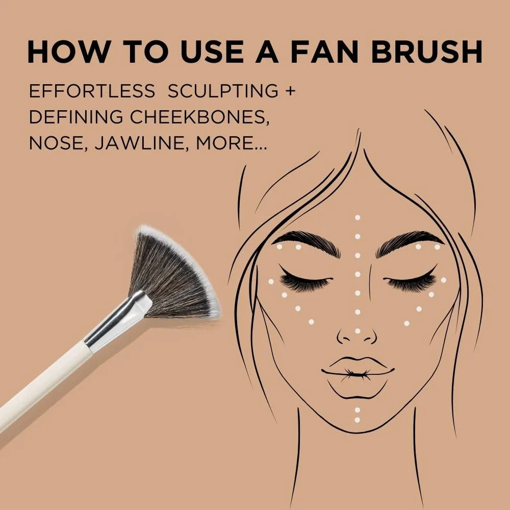 HALEYS Fan Brush VEGAN CRUELTY-FREE, Sustainable Wood, Vegan Bristles for Airbrushed Finish, For highlighter application, Streak-free, Perfect Blending, Blurs, Smooths with Control