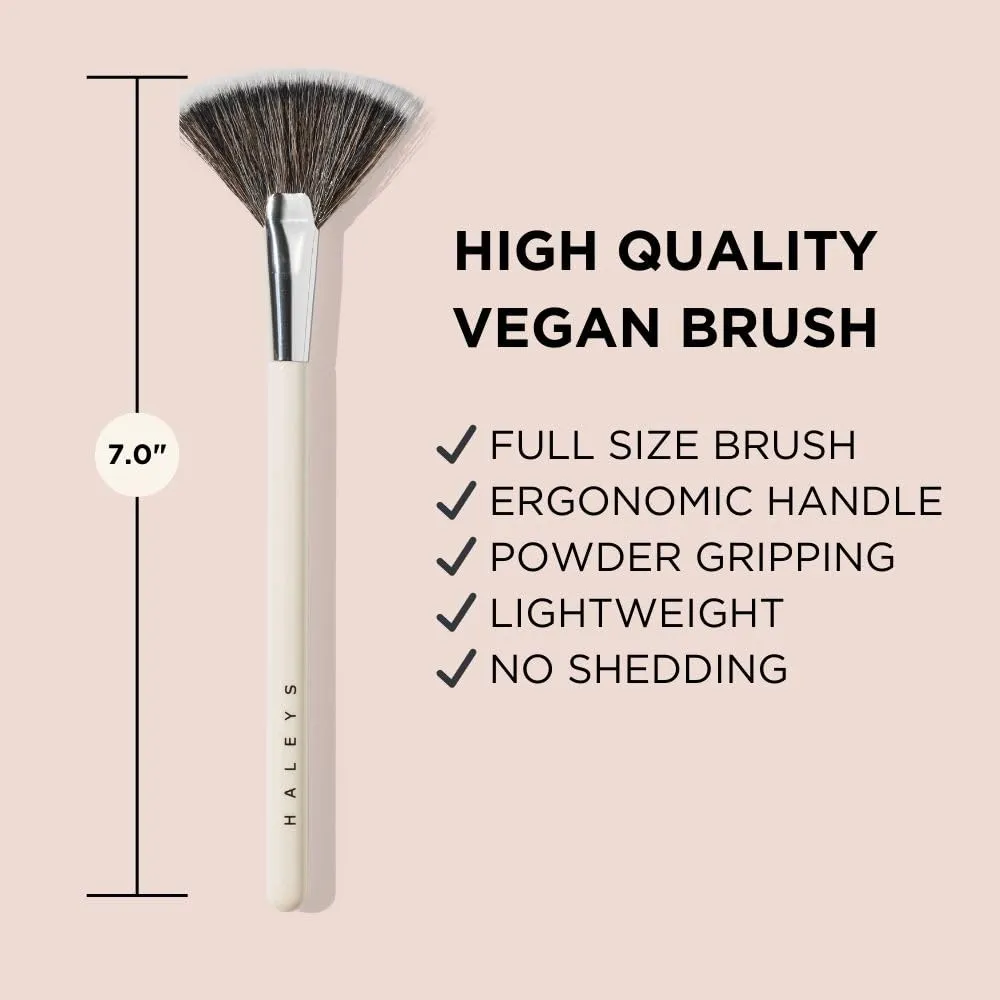 HALEYS Fan Brush VEGAN CRUELTY-FREE, Sustainable Wood, Vegan Bristles for Airbrushed Finish, For highlighter application, Streak-free, Perfect Blending, Blurs, Smooths with Control