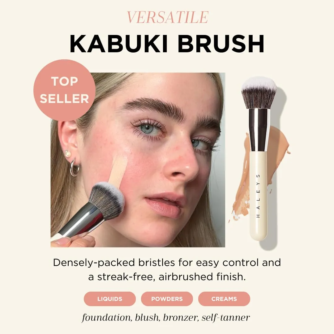 HALEYS Makeup Brush Set 5 pcs: Soft, Streak-free, Perfect Blending, Buff, Blurs and Smooth, Premium Luxury Vegan Bristles, For Liquid, Cream or Powder, Vegan, Cruelty-free, Sustainable Wood