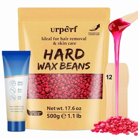 Hard Wax Beads for Coarse Hair, Sensitive Skin, Body, Facial, Brazilian Bikini, Legs, 1.1 lb Wax Kit with 30g Care Cream & 12 Applicator Sticks for At Home Hair Removal