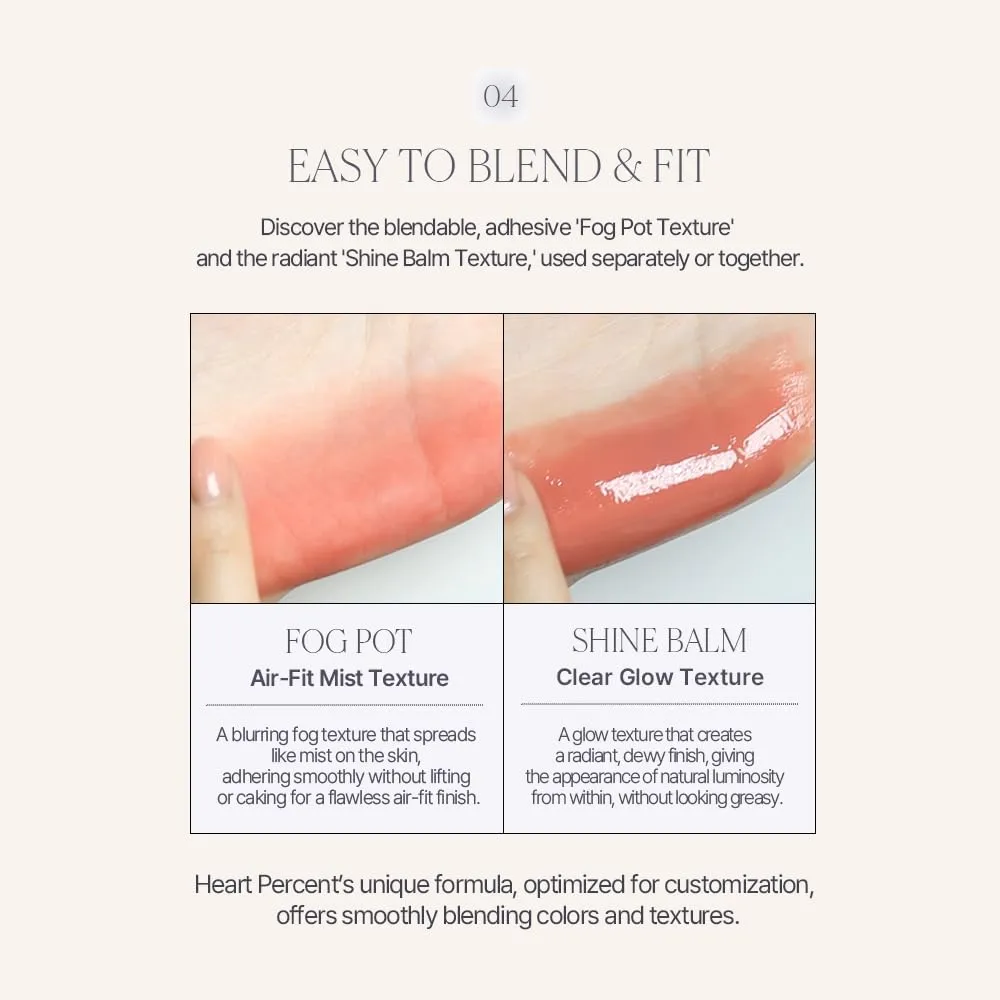 Heart Percent Dote On Mood Custom Lip & Cheek, Matte (Fog Pot)   Glow (Shine Balm) Dual Type Multi-use Blush & Lip Tint [#07. Geek & Plum]