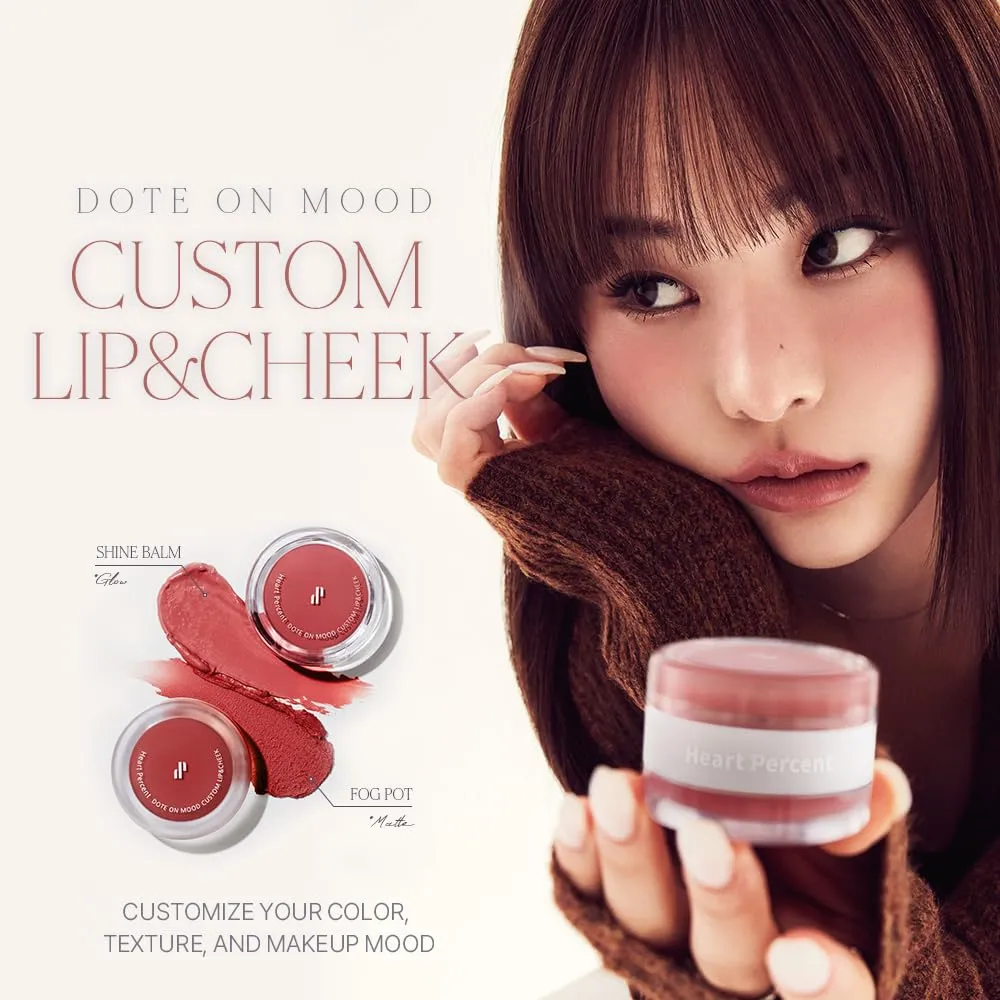 Heart Percent Dote On Mood Custom Lip & Cheek, Matte (Fog Pot)   Glow (Shine Balm) Dual Type Multi-use Blush & Lip Tint [#07. Geek & Plum]