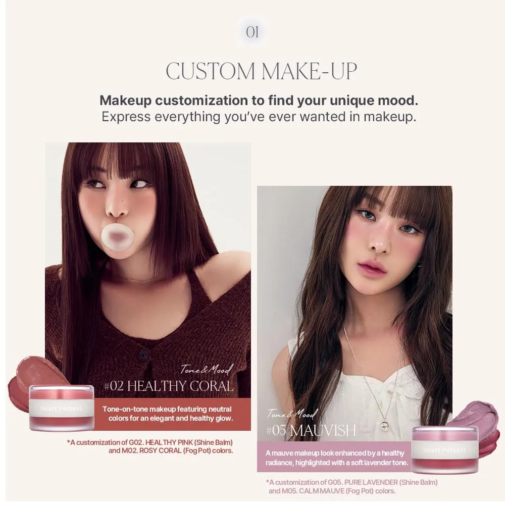 Heart Percent Dote On Mood Custom Lip & Cheek, Matte (Fog Pot)   Glow (Shine Balm) Dual Type Multi-use Blush & Lip Tint [#07. Geek & Plum]