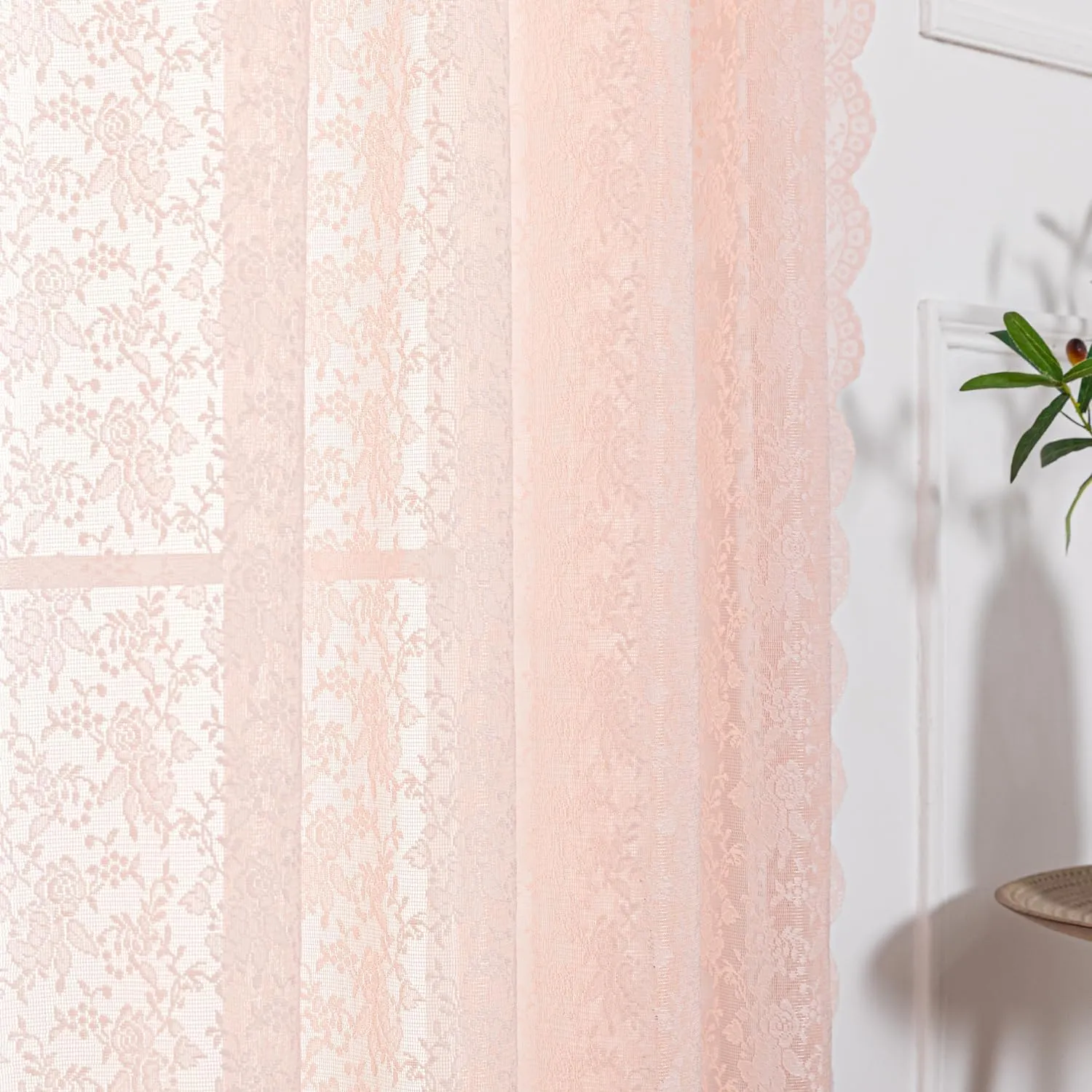H.ebony Pink Rose Lace Curtains for Living Room -Romantic Shabby Chic Lace Floral and Branch Sheer Curtains 84 Inches Long for Dining Room Set of 2 Rod Pocket, 52 x 84 Inch Dusty Pink