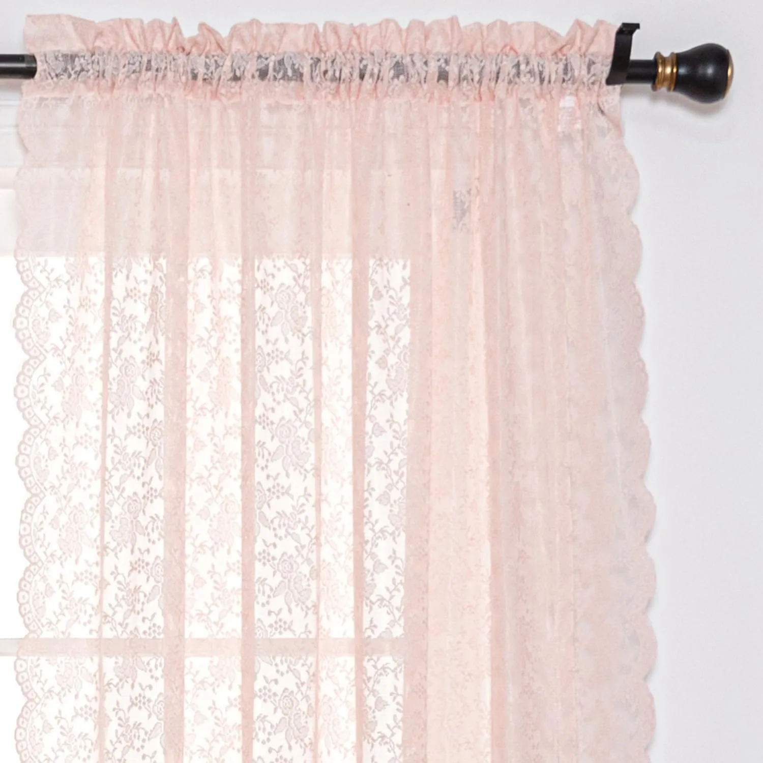H.ebony Pink Rose Lace Curtains for Living Room -Romantic Shabby Chic Lace Floral and Branch Sheer Curtains 84 Inches Long for Dining Room Set of 2 Rod Pocket, 52 x 84 Inch Dusty Pink