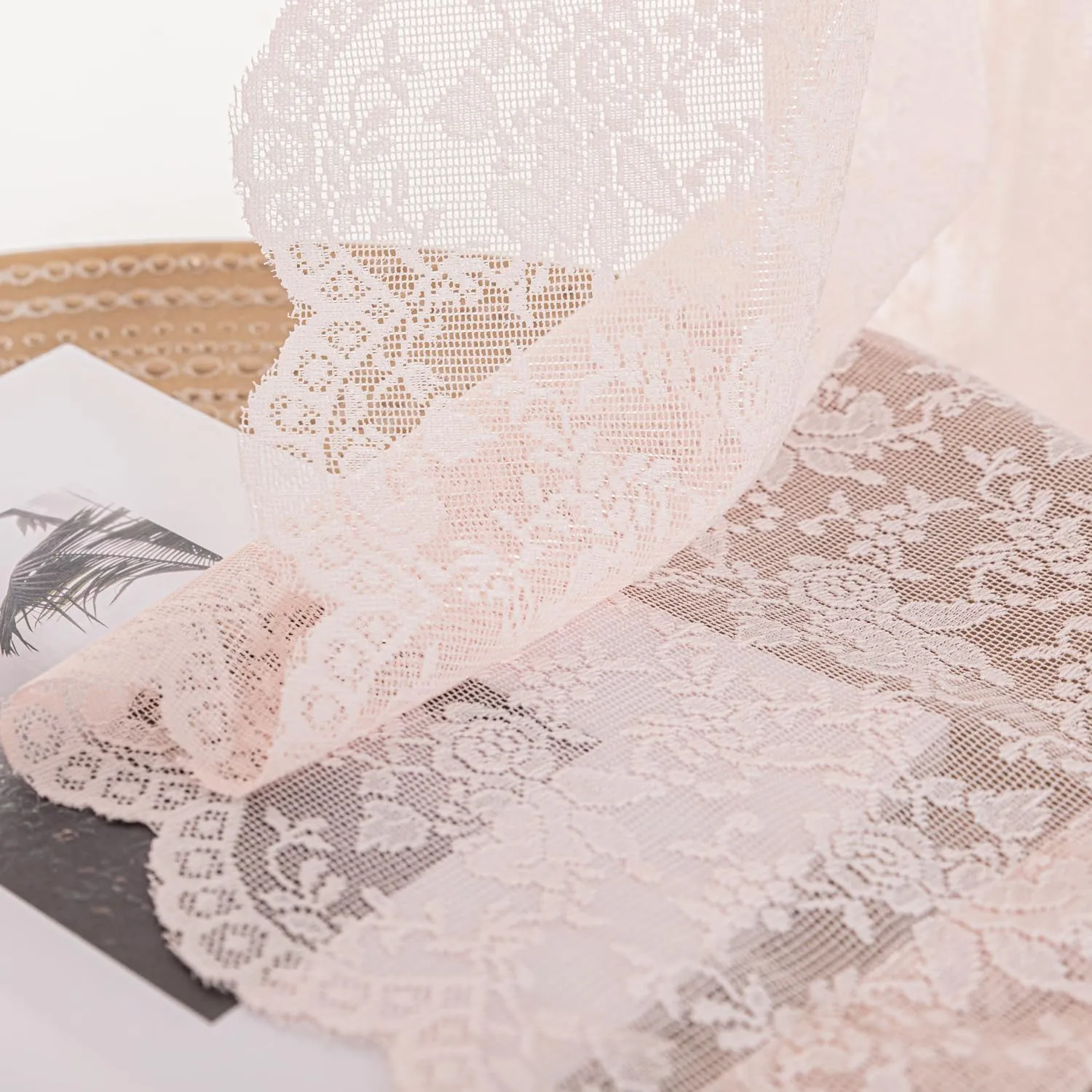 H.ebony Pink Rose Lace Curtains for Living Room -Romantic Shabby Chic Lace Floral and Branch Sheer Curtains 84 Inches Long for Dining Room Set of 2 Rod Pocket, 52 x 84 Inch Dusty Pink