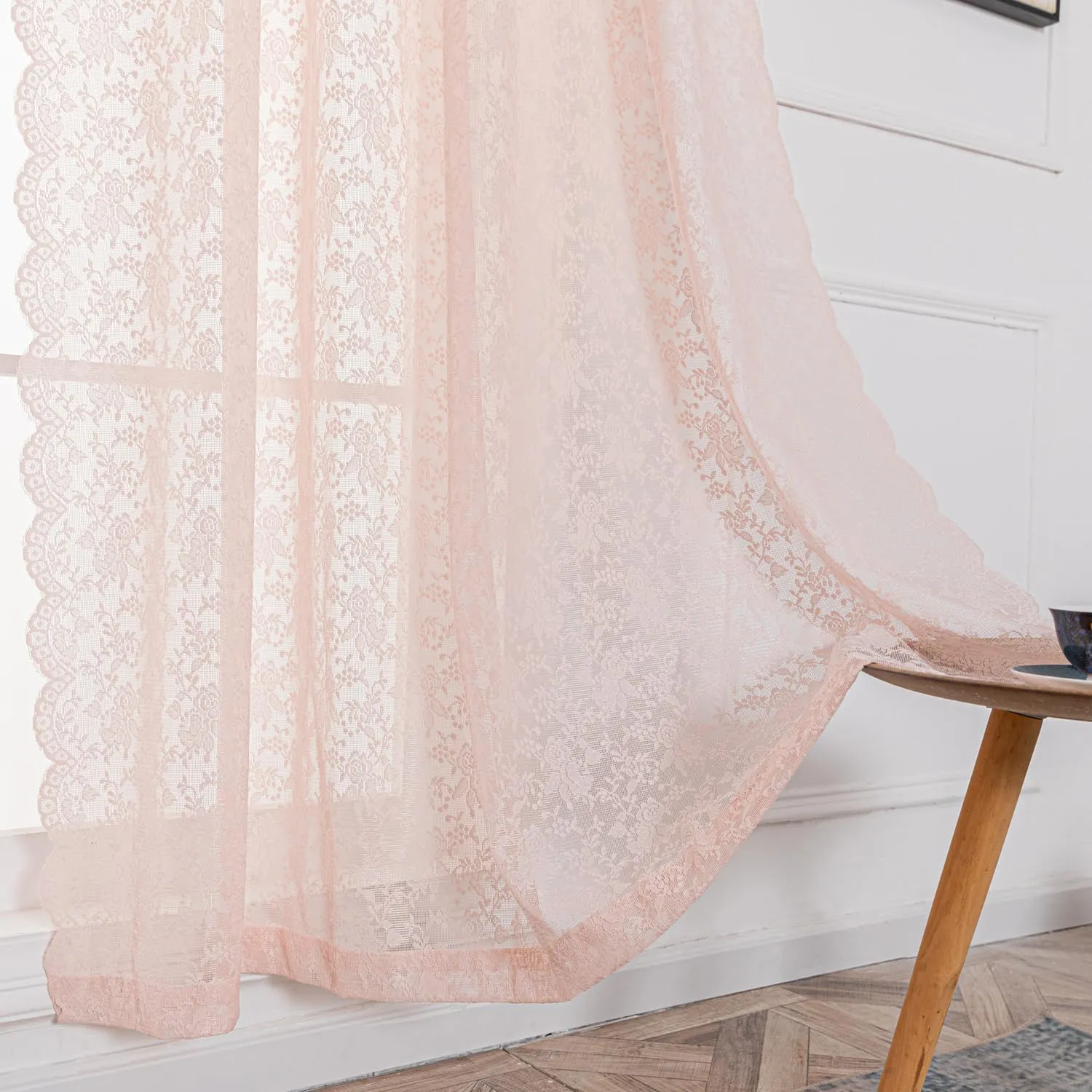 H.ebony Pink Rose Lace Curtains for Living Room -Romantic Shabby Chic Lace Floral and Branch Sheer Curtains 84 Inches Long for Dining Room Set of 2 Rod Pocket, 52 x 84 Inch Dusty Pink
