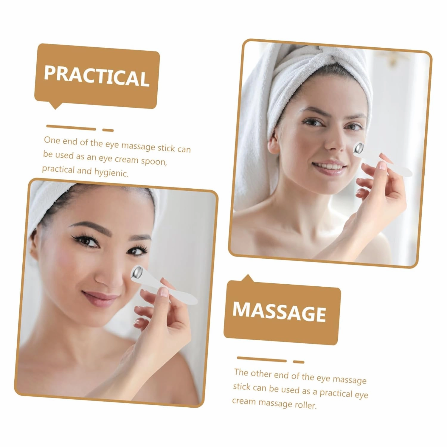 Hemoton 3pcs Mini Eye Massage Roller with Spoon Applicator for Eye Cream Portable Skincare Tool for Puffiness Relief for Travel and Daily Use