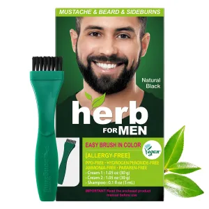 Herb For Men Mustache & Beard Dye (Nature Black, 1 Pack), PPD-Free Ammonia-Free, Vegan with Natural Ingredients, Odorless, Gentle for Sensitive Skin, No Skin Irritation