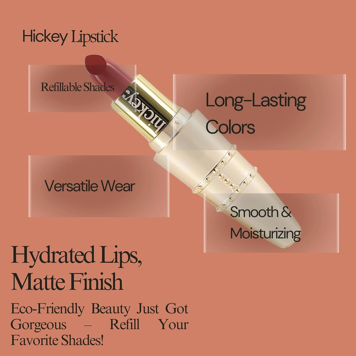 Hickey Lipstick Organic Haute Mess Terracotta Lipstick Shade Refillable, Long Lasting Lipstick for Women, Hydrating & Moisturizing Shade, Lip Color for Women, Gluten-Free & Vegan with Highly Pigmented