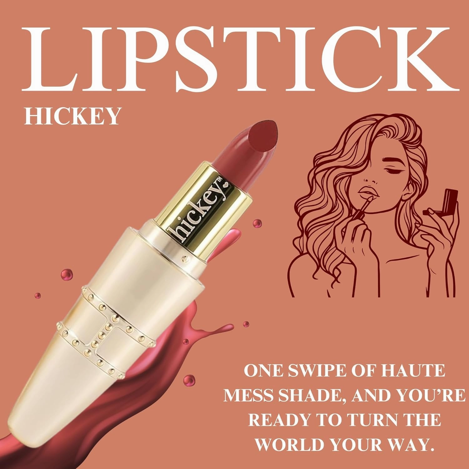 Hickey Lipstick Organic Haute Mess Terracotta Lipstick Shade Refillable, Long Lasting Lipstick for Women, Hydrating & Moisturizing Shade, Lip Color for Women, Gluten-Free & Vegan with Highly Pigmented