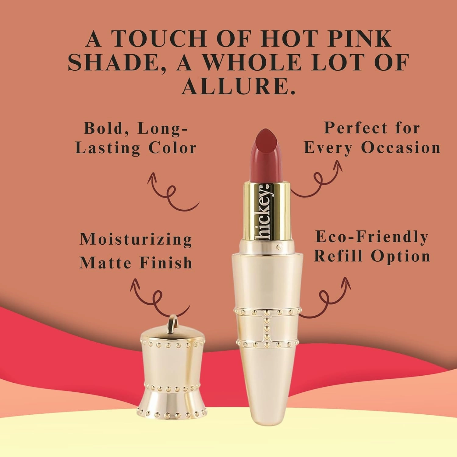 Hickey Lipstick Organic Haute Mess Terracotta Lipstick Shade Refillable, Long Lasting Lipstick for Women, Hydrating & Moisturizing Shade, Lip Color for Women, Gluten-Free & Vegan with Highly Pigmented