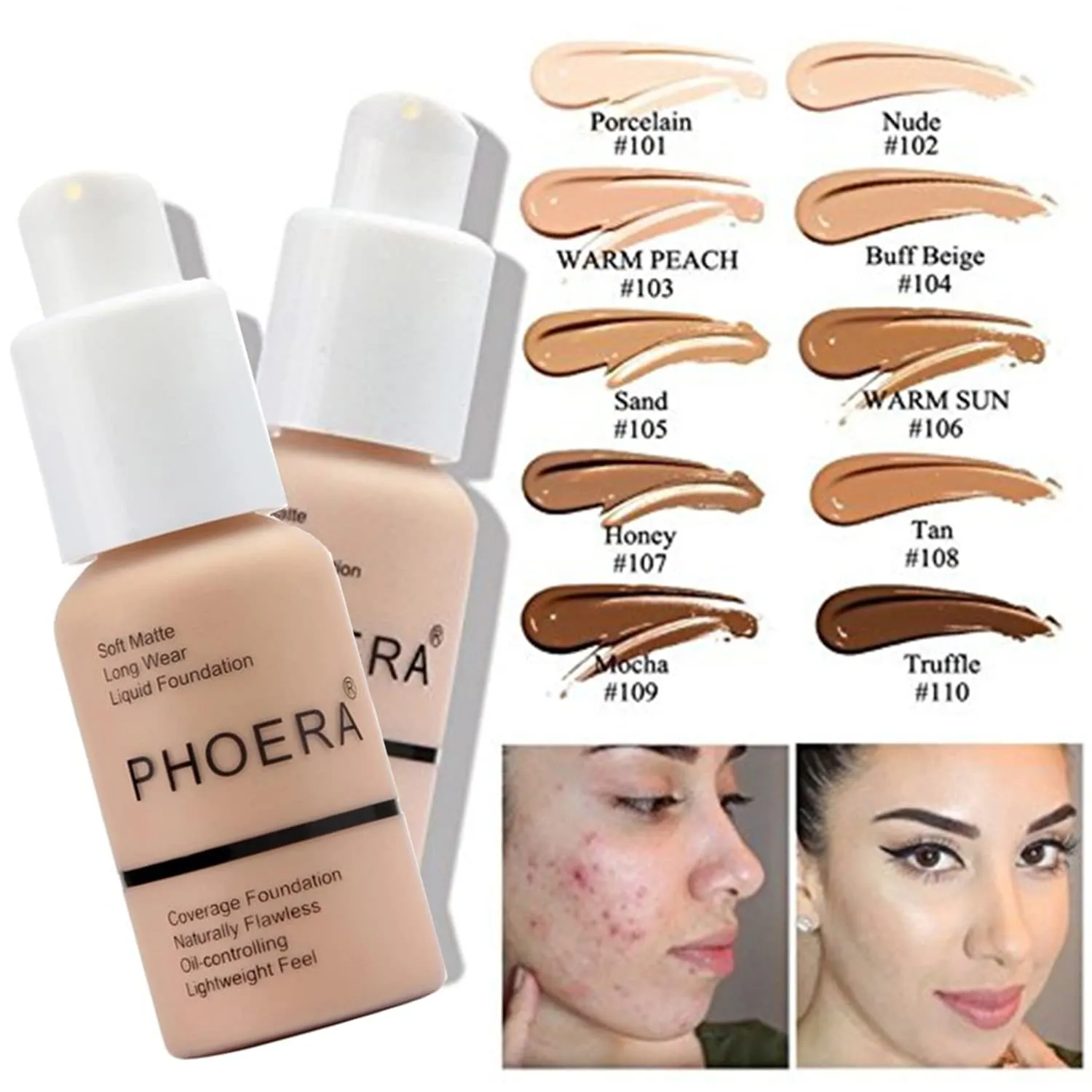 Hilareco PHOERA Foundation,3 PCS Contour Stick Makeup Kit,Shades with Highlighter Stick,Blush Stick and Bronzer Contour (103 104 Light-Medium Contour/Warm peach Buff Beige #02,#10,#12)