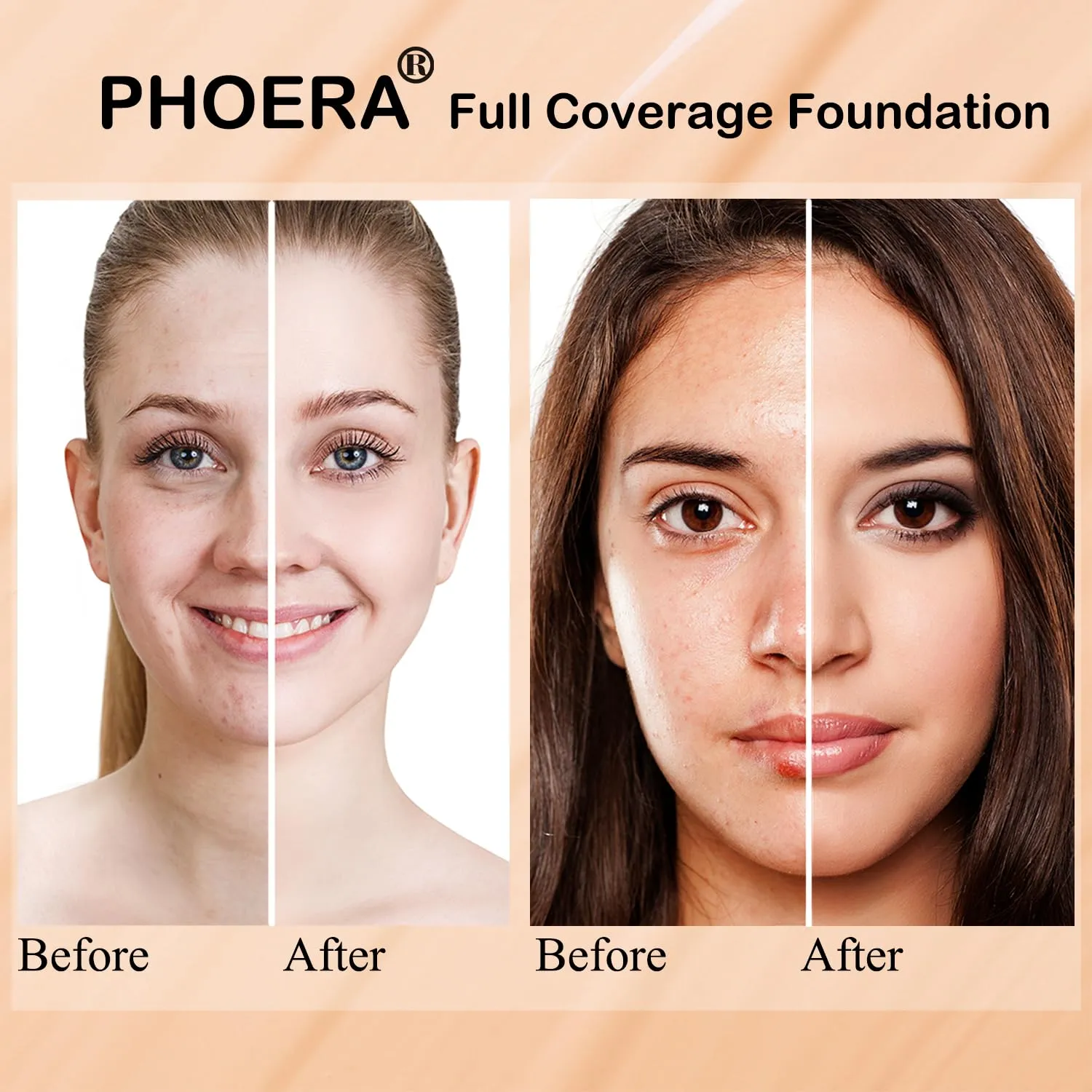 Hilareco PHOERA Foundation,3 PCS Contour Stick Makeup Kit,Shades with Highlighter Stick,Blush Stick and Bronzer Contour (103 104 Light-Medium Contour/Warm peach Buff Beige #02,#10,#12)