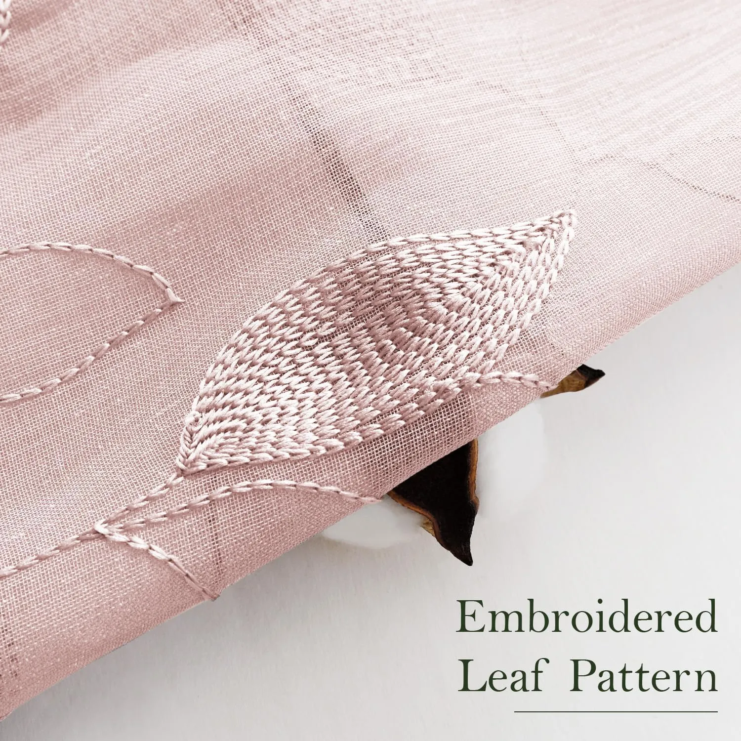 HOMEIDEAS Blush Pink Floral Sheer Curtains 84 Inches Long 2 Panels Embroidered Pattern Semi Sheer Window Curtains for Bedroom Living Room