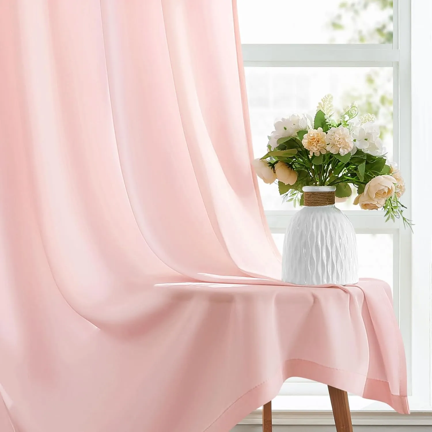 HOMEIDEAS Non-See-Through Blush Pink Privacy Sheer Curtains 52 X 84 Inches Long 2 Panels Sheer Curtains Light Filtering Window Curtains Drapes for Bedroom Living Room