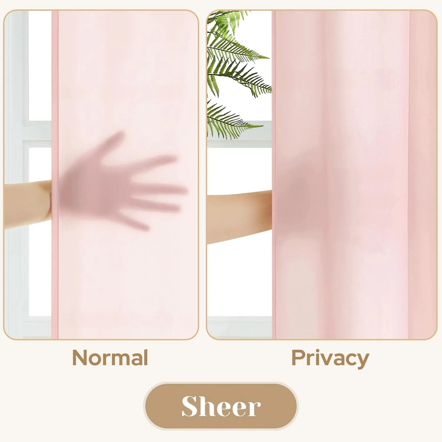 HOMEIDEAS Non-See-Through Blush Pink Privacy Sheer Curtains 52 X 84 Inches Long 2 Panels Sheer Curtains Light Filtering Window Curtains Drapes for Bedroom Living Room