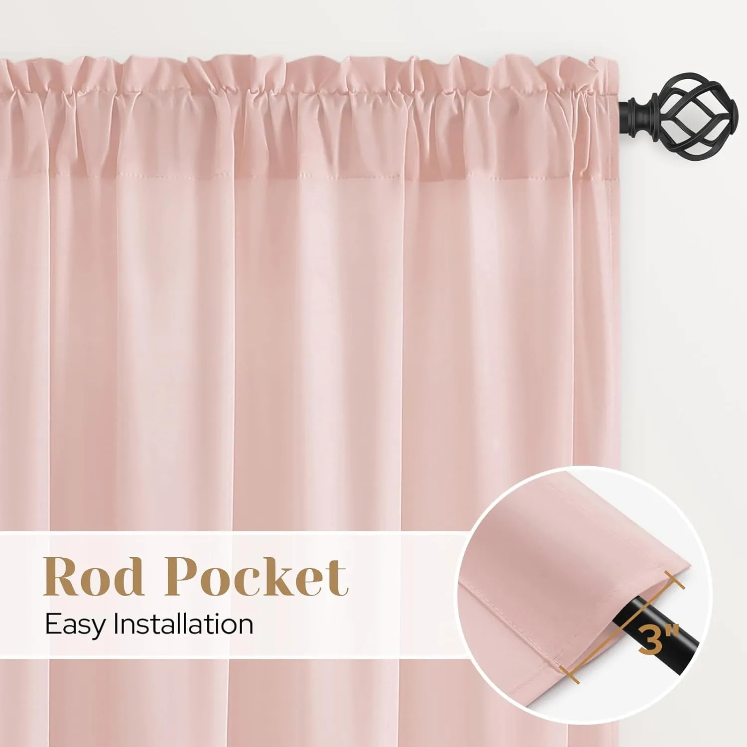 HOMEIDEAS Non-See-Through Blush Pink Privacy Sheer Curtains 52 X 84 Inches Long 2 Panels Sheer Curtains Light Filtering Window Curtains Drapes for Bedroom Living Room