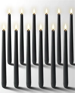 Homemory 12 Pcs Black Flameless Taper Candles Flickering, NO Remote, 11 Inches Taper Candles Battery Operated, Realistic Electric LED Candlesticks Made of Plastic for Halloween Party Home Decor