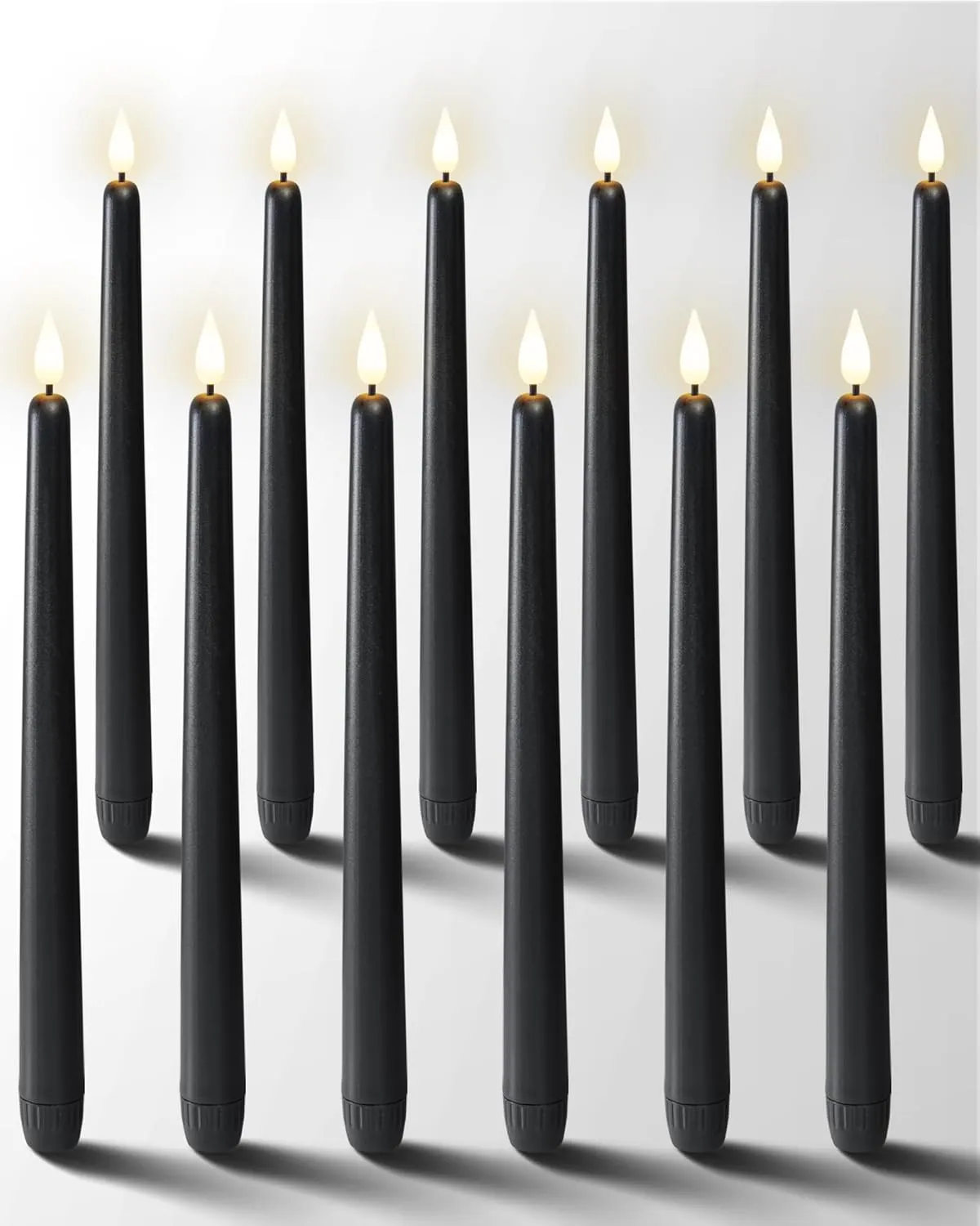 Homemory 12 Pcs Black Flameless Taper Candles Flickering, NO Remote, 11 Inches Taper Candles Battery Operated, Realistic Electric LED Candlesticks Made of Plastic for Halloween Party Home Decor