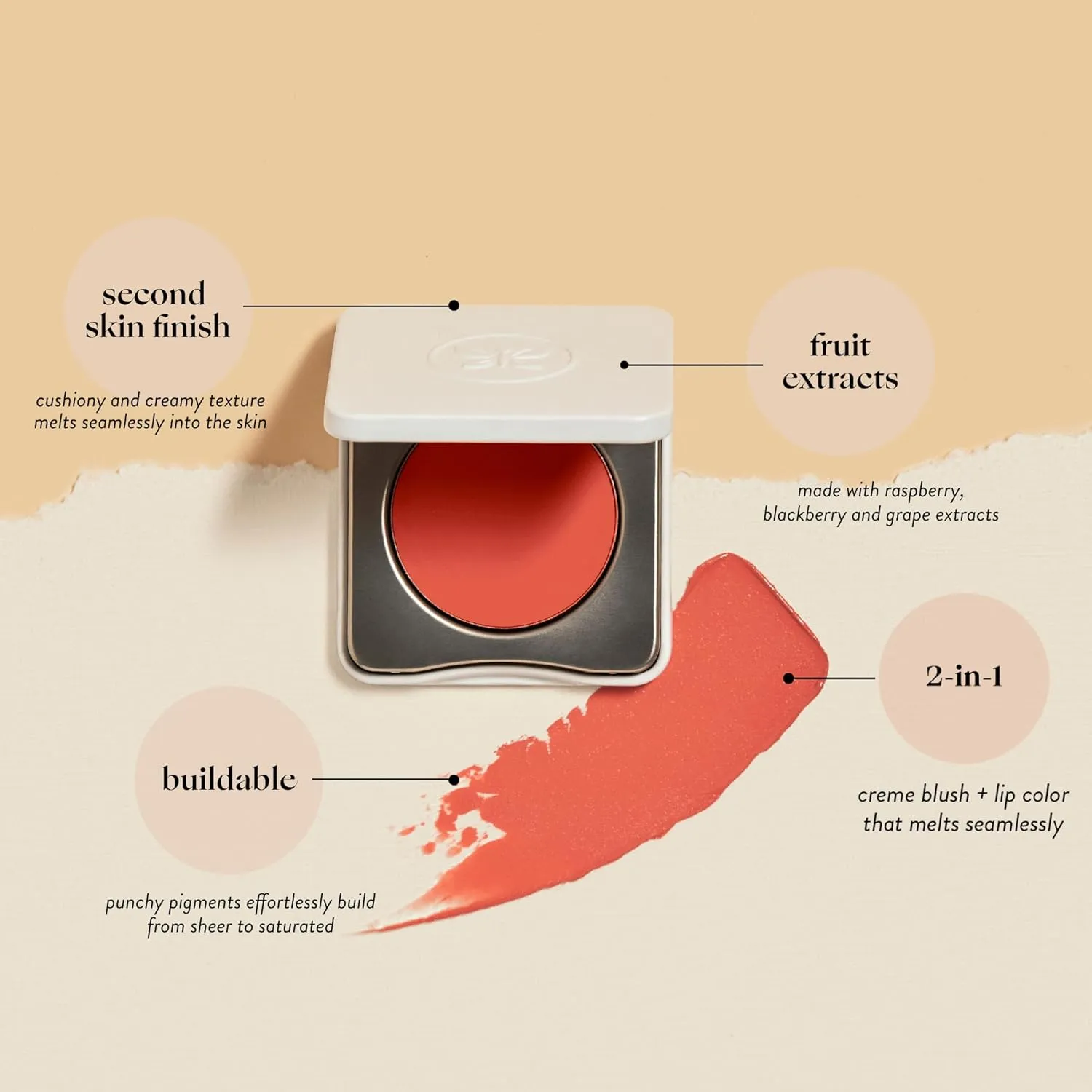 Honest Beauty 2-in-1 Creme Cheek Blush   Lip Color | EWG Verified, Vegan   Cruelty Free | Coral Peach, .1 oz