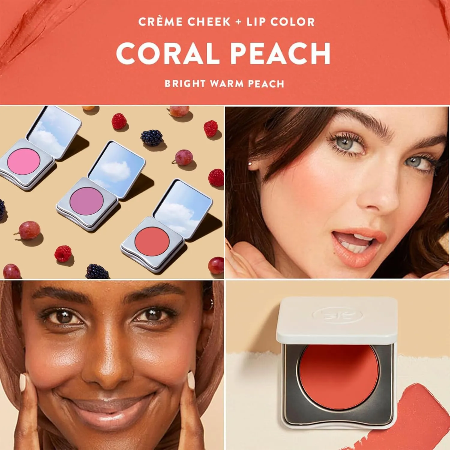Honest Beauty 2-in-1 Creme Cheek Blush   Lip Color | EWG Verified, Vegan   Cruelty Free | Coral Peach, .1 oz