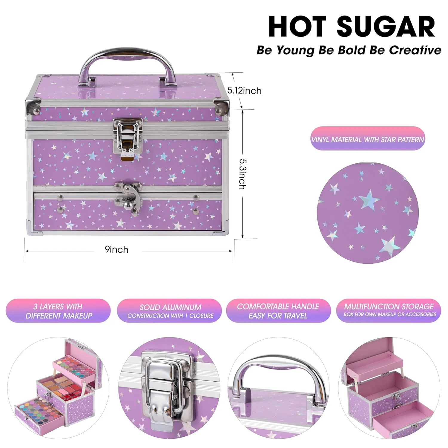 Hot Sugar Makeup Kit for Teens with Train Case, Portable Beginner Makeup Gift Set, Makeup Beauty Kit for Girls (PURPLE)
