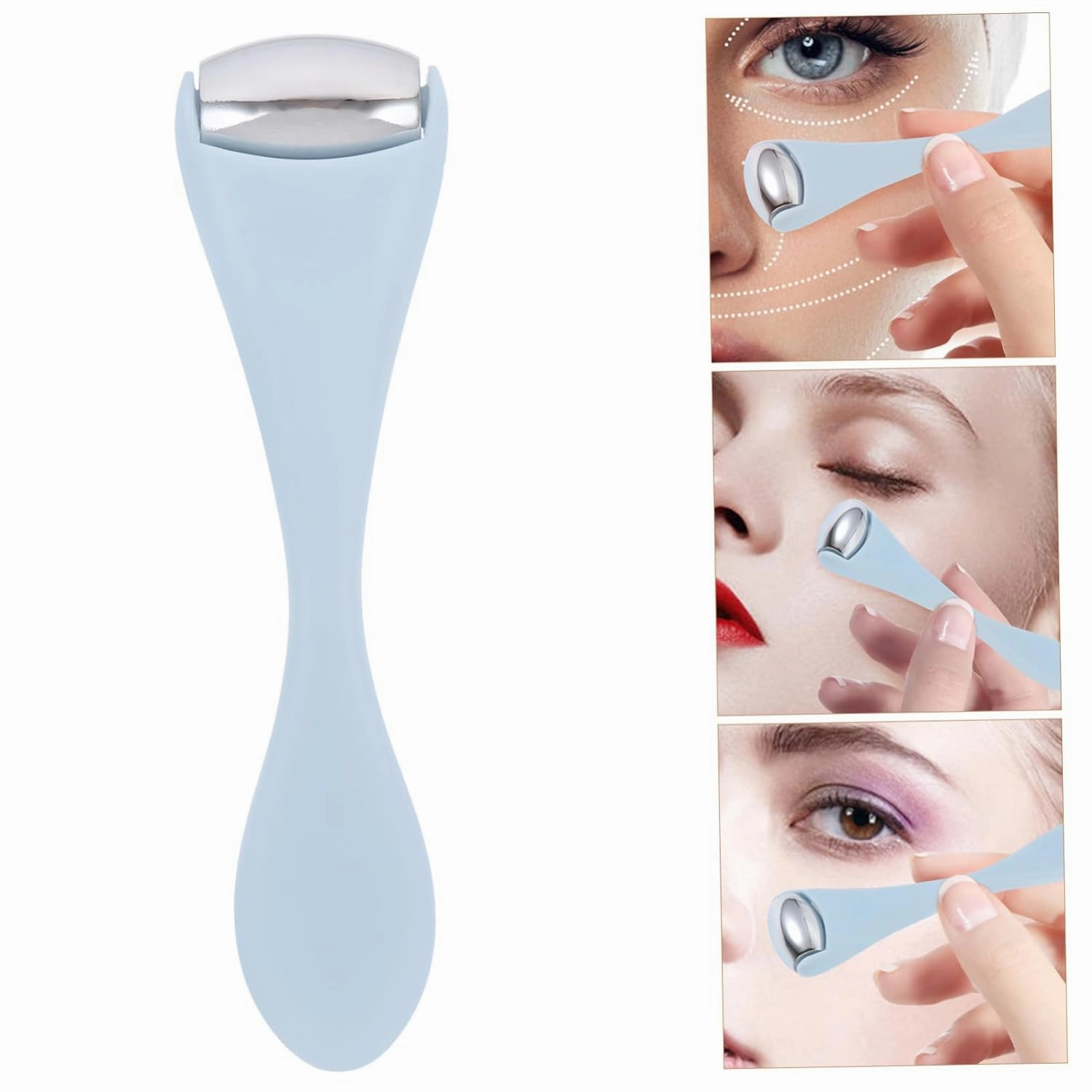 Housoutil 3pcs Massage Ice Roller Double Chin Reducer Face Tools Skincare Kit Device Eye Cream Face Roller Skin Care Pimple Facial Hair Oil Applicator and Scalp Face Roller Freezer Abs Blue