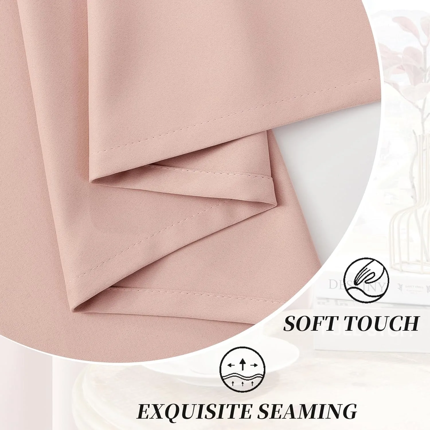 HUTO Blackout Bedroom Curtains Panels 108 Inch - Energy Saving Thermal Insulated Privacy Protect Antique Copper Grommet Sun Block Drapes for Living Room, 1 Pair, 52 by 108 Inch, Blush Pink