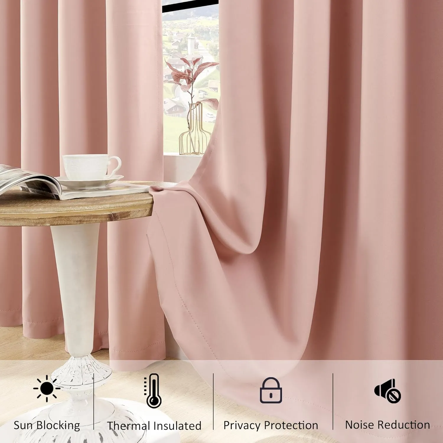 HUTO Blackout Bedroom Curtains Panels 108 Inch - Energy Saving Thermal Insulated Privacy Protect Antique Copper Grommet Sun Block Drapes for Living Room, 1 Pair, 52 by 108 Inch, Blush Pink